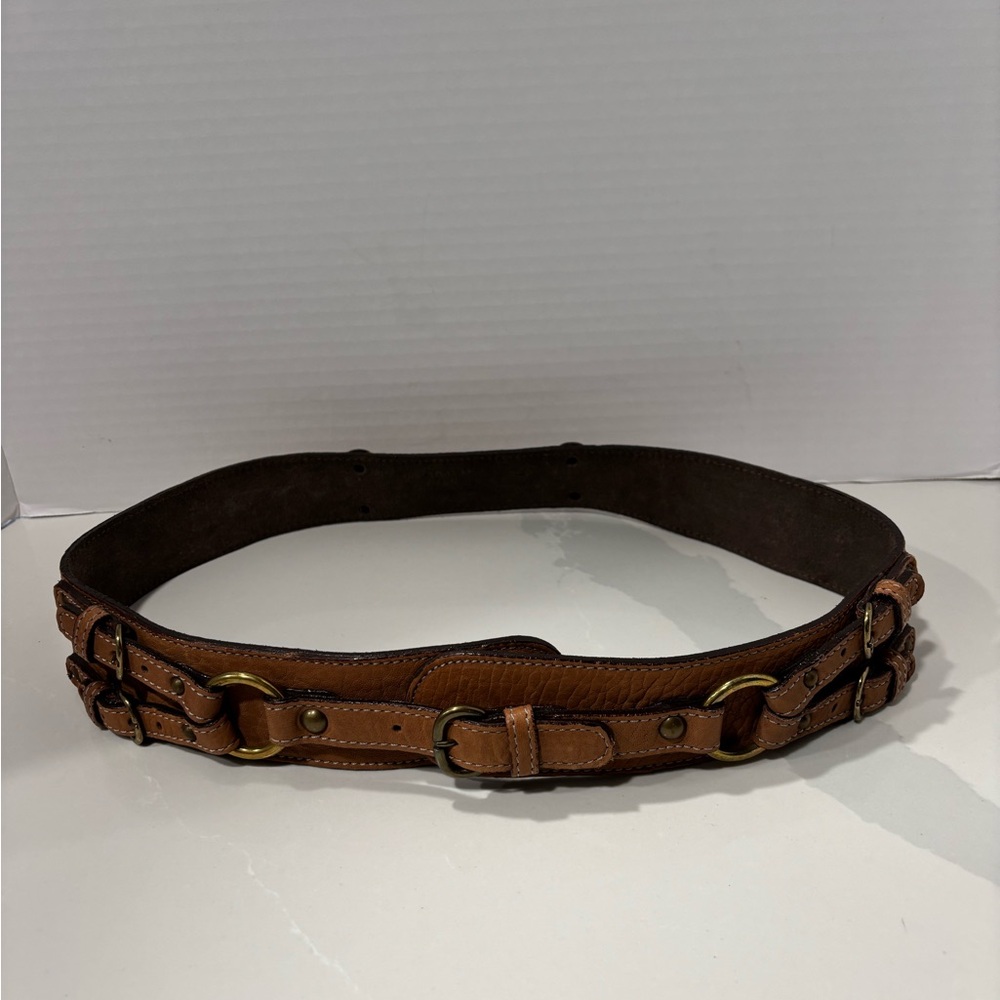 ABACO Paris Leather Size L Brown Belt Buckles Studded
